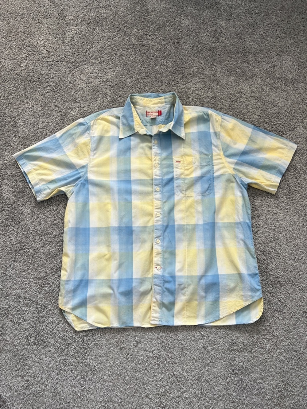 GUESS Men’s Light Blue & Yellow Plaid Cotton Short-Sleeve Button Shirt - Size XL - Picture 3 of 12
